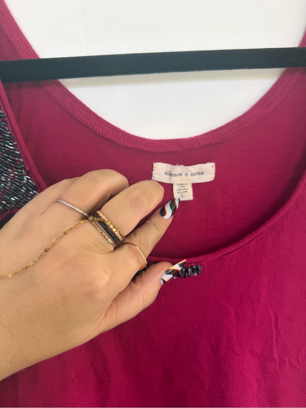 silence + noise raspberry tank with black sequin trim - Picture 4 of 4